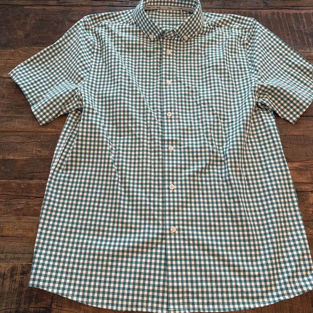 Walter Hagen Men's Green And White Gingham Short Sleeve Active Shirt Size m!